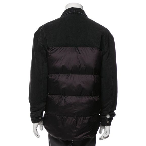 FRAME Mens Black Puffer Coat Streetwear Long Sleeve Button Front Jacket Medium - Picture 3 of 4